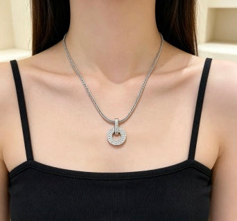 Bvlgari Silver Circle Crystal Pendant Necklace – Elegant Luxury Jewelry
