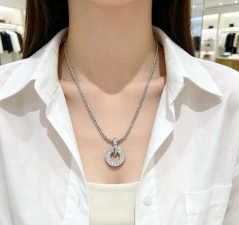 Bvlgari Silver Circle Crystal Pendant Necklace – Elegant Luxury Jewelry