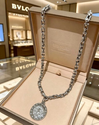 Bvlgari Silver Medallion Chain Necklace – Elegant Luxury Jewelry
