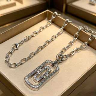 Bvlgari Silver Geometric Pendant Necklace – Elegant Luxury Jewelry