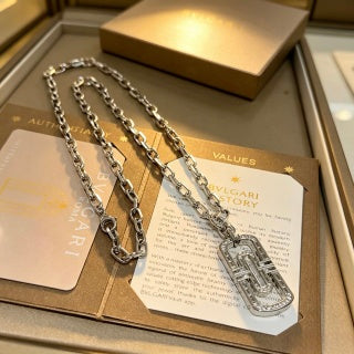Bvlgari Silver Geometric Pendant Necklace – Elegant Luxury Jewelry