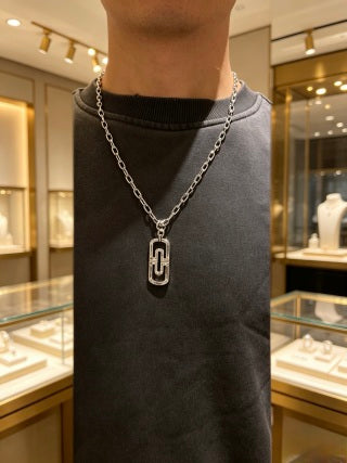 Bvlgari Silver Geometric Pendant Necklace – Elegant Luxury Jewelry