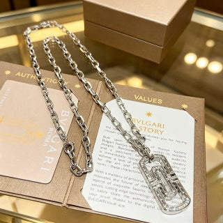 Bvlgari Silver Geometric Pendant Necklace – Elegant Luxury Jewelry