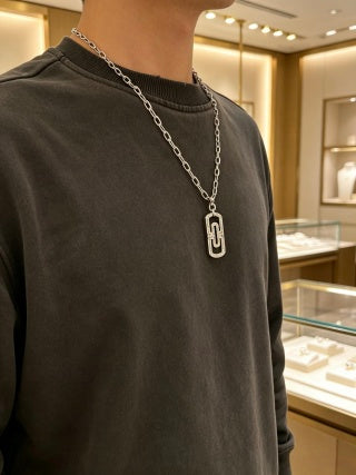 Bvlgari Silver Geometric Pendant Necklace – Elegant Luxury Jewelry