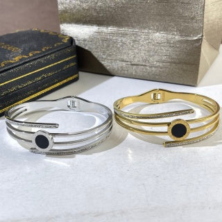 Bvlgari Two Tone Black Accent Double Line Cuff Bracelet – Elegant Luxury Jewelry