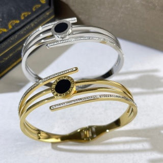 Bvlgari Two Tone Black Accent Double Line Cuff Bracelet – Elegant Luxury Jewelry