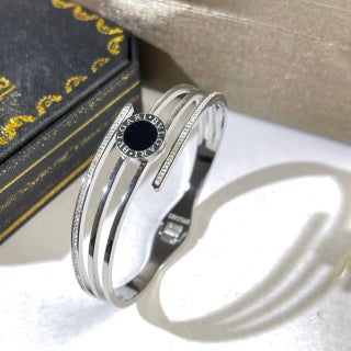 Bvlgari Two Tone Black Accent Double Line Cuff Bracelet – Elegant Luxury Jewelry
