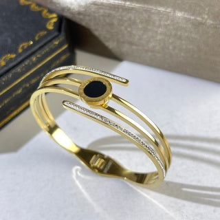 Bvlgari Two Tone Black Accent Double Line Cuff Bracelet – Elegant Luxury Jewelry