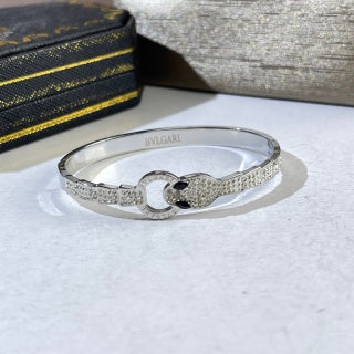 Bvlgari Silver Black Accent Open Cuff Bracelet – Elegant Luxury Jewelry