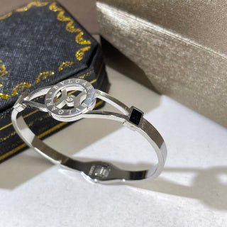 Bvlgari Silver Black Accent Cuff Bracelet – Elegant Luxury Jewelry
