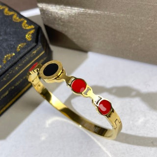 Bvlgari Two Tone Red Accent Cuff Bracelet – Elegant Luxury Jewelry