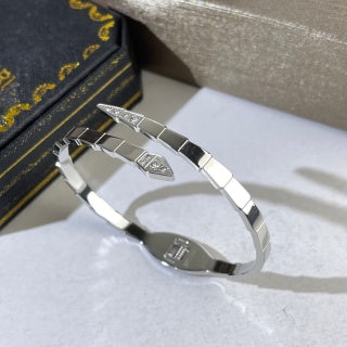 Bvlgari Silver Geometric Cuff Bracelet – Elegant Luxury Jewelry
