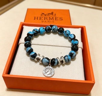 Hermès Azure Obsidian Bead Medallion Bracelet