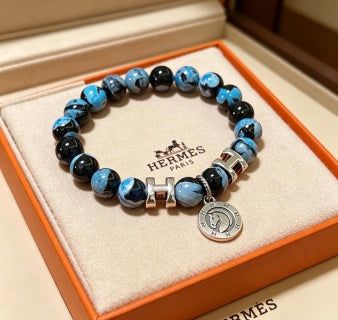 Hermès Azure Obsidian Bead Medallion Bracelet