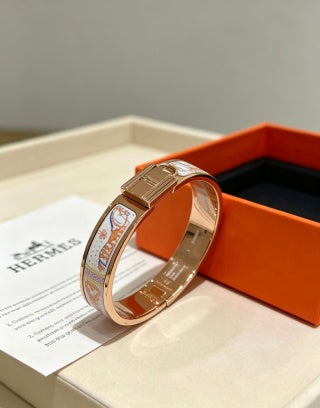Hermès White Enamel Mosaic Hinged Bracelet