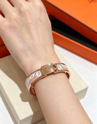 Hermès White Enamel Mosaic Hinged Bracelet