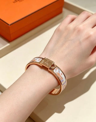 Hermès White Enamel Mosaic Hinged Bracelet