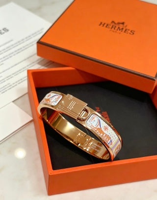 Hermès White Enamel Mosaic Hinged Bracelet