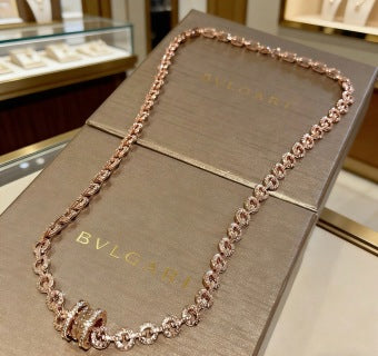 Bvlgari Rose Gold Diamond Link Necklace – Elegant Luxury Jewelry