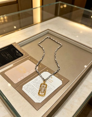 Bvlgari Silver Geometric Pendant Necklace – Elegant Luxury Jewelry