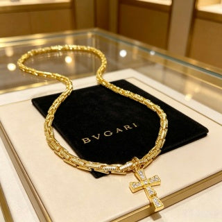 Bvlgari Gold Diamond Cross Pendant Necklace – Elegant Luxury Jewelry
