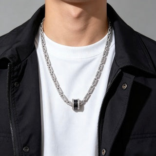 Bvlgari Silver Black Accent Link Necklace – Elegant Luxury Jewelry