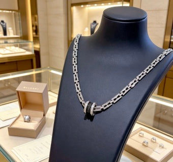Bvlgari Silver Black Accent Link Necklace – Elegant Luxury Jewelry