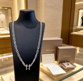 Bvlgari Silver Black Accent Link Necklace – Elegant Luxury Jewelry