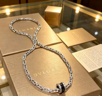 Bvlgari Silver Black Accent Link Necklace – Elegant Luxury Jewelry