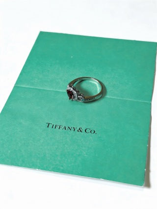 Tiffany Red Heart Gemstone Ring with Diamond Halo