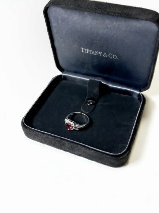 Tiffany Red Heart Gemstone Ring with Diamond Halo