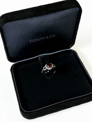 Tiffany Red Heart Gemstone Ring with Diamond Halo