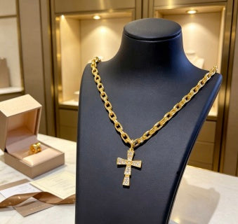 Bvlgari Gold Cross Pendant Chain Necklace – Elegant Luxury Jewelry