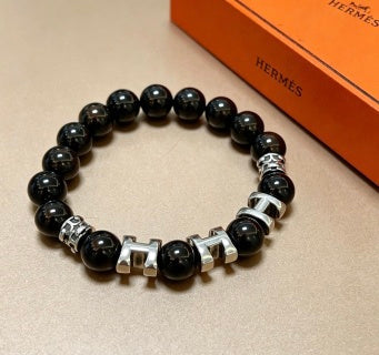 Hermès Obsidian Pearl Link Beaded Bracelet