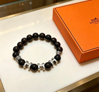 Hermès Obsidian Pearl Link Beaded Bracelet