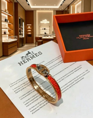 Hermès Scarlet Leather Accent Cuff Bracelet