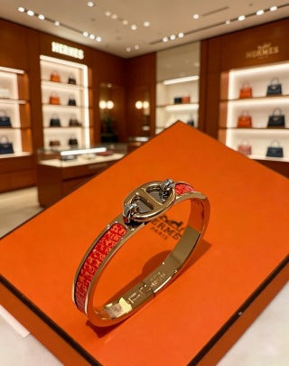 Hermès Scarlet Leather Accent Cuff Bracelet