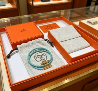 Hermès Aqua Braided Leather Double Wrap Bracelet