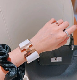 Hermès White Enamel Wide Cuff Bracelet 33mm