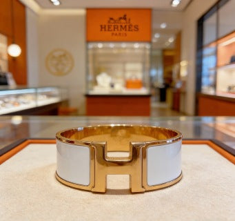 Hermès White Enamel Wide Cuff Bracelet 33mm