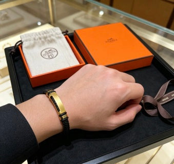 Hermès Black Braided Leather Accent Bracelet