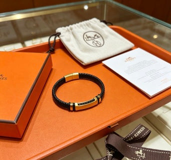Hermès Black Braided Leather Accent Bracelet