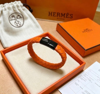 Hermès Woven Leather Signature Clasp Bracelet