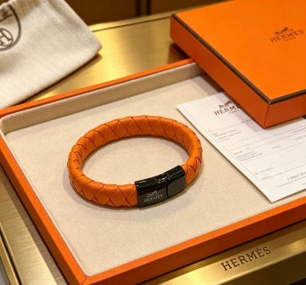 Hermès Woven Leather Signature Clasp Bracelet