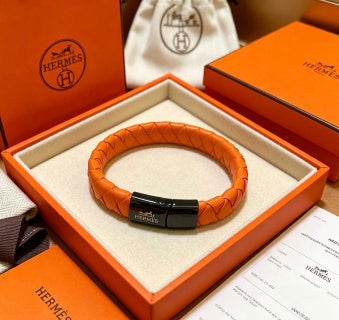 Hermès Woven Leather Signature Clasp Bracelet