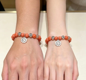 Hermès Coral Bead H Charm Bracelet