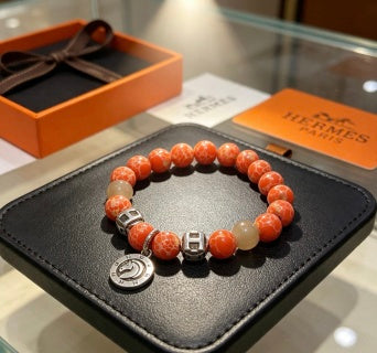 Hermès Coral Bead H Charm Bracelet
