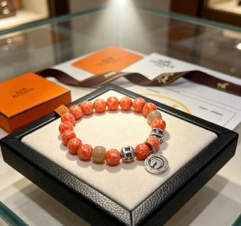 Hermès Coral Bead H Charm Bracelet