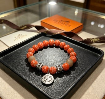Hermès Coral Bead H Charm Bracelet