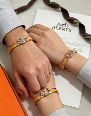 Hermès H Signature Leather Inlay Bracelet